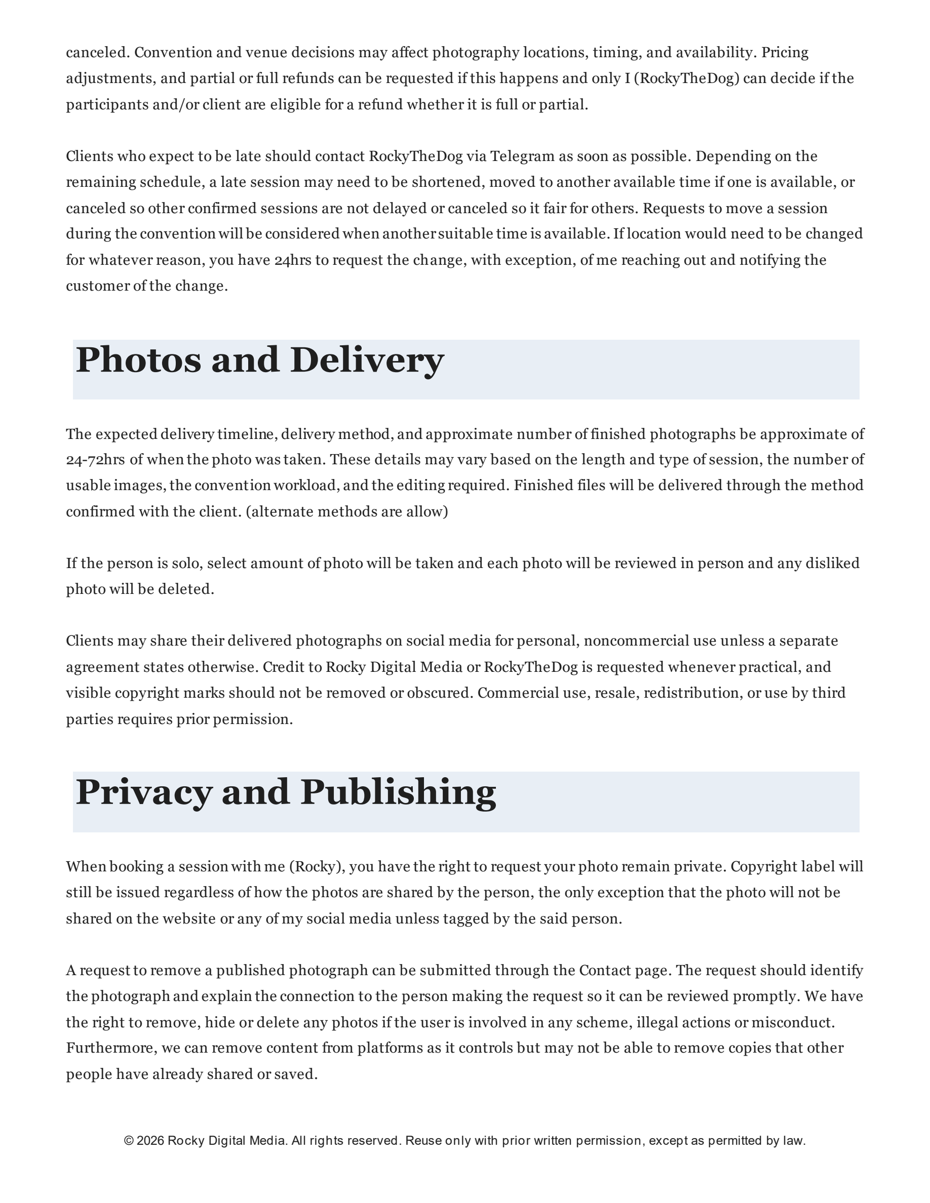 Photography policies, page 2 of 3